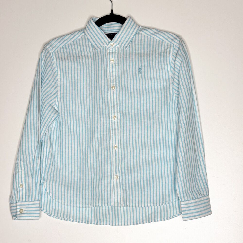 Polo Ralph Lauren Stripe Linen Blend Button Down Long Sleeve Shirt Boy's Size 10